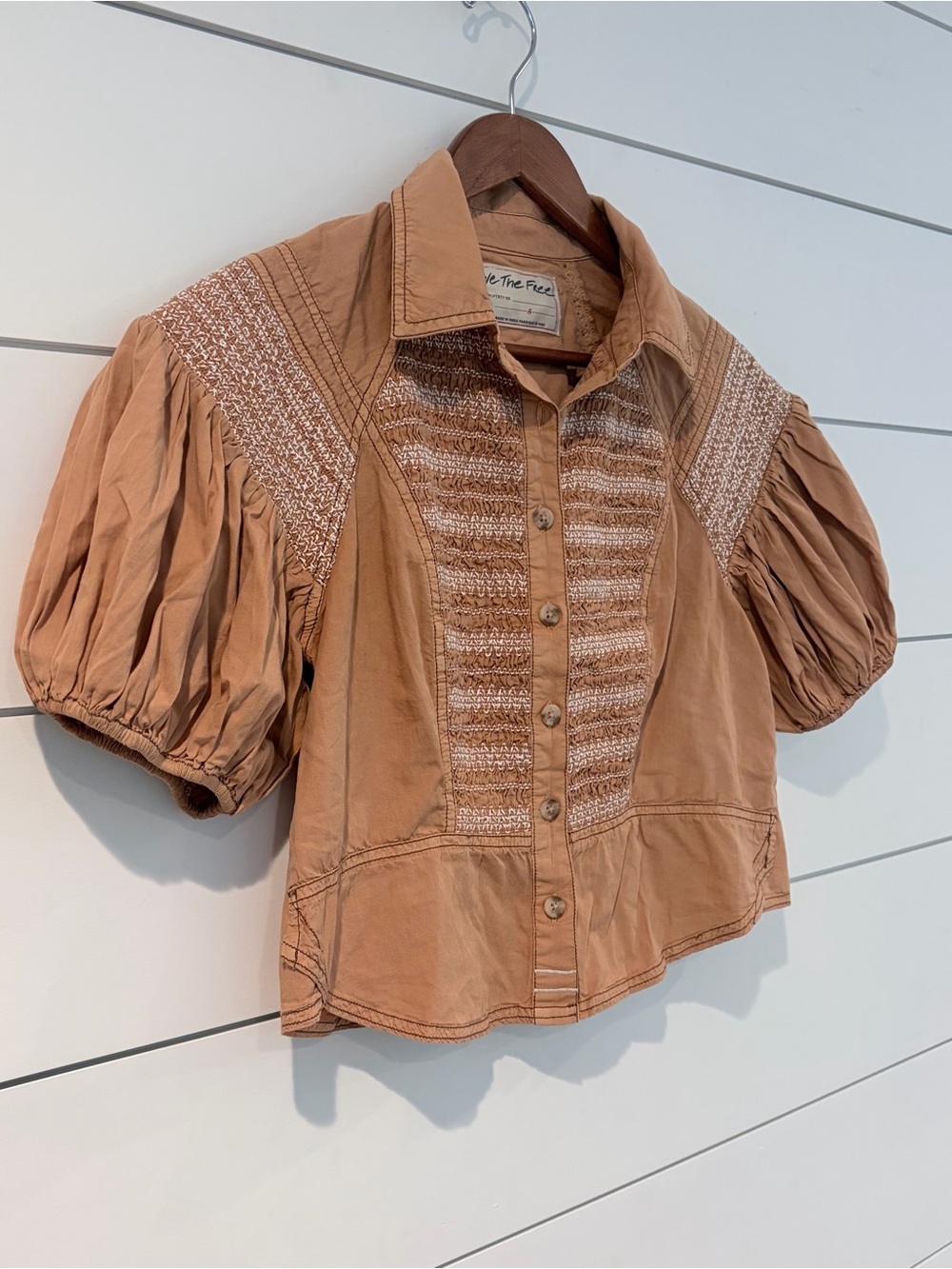 Free People We The Free Cottagecore Puff Sleeve Smocked Top Boho S Festival - Picture 3 of 8